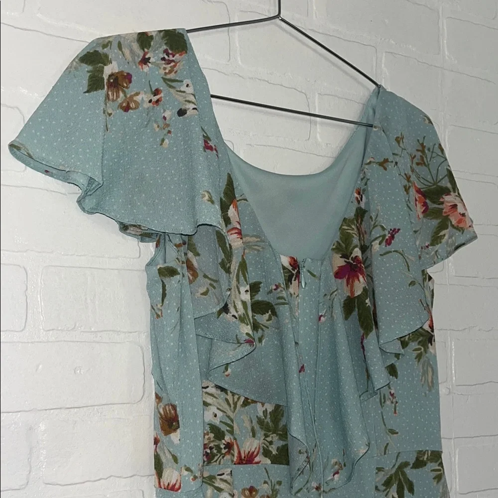 London Times Blue Floral Flutter Sleeves Scoop Neck Fit Flare A-Line Dress 12 - Picture 5 of 8